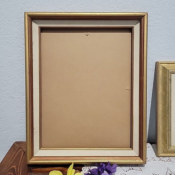 Pair Vtg MCM Wood Art Frames Linen lined holds 10x13 & 5x7 no glass Gallery Wall - Picture 3 of 13